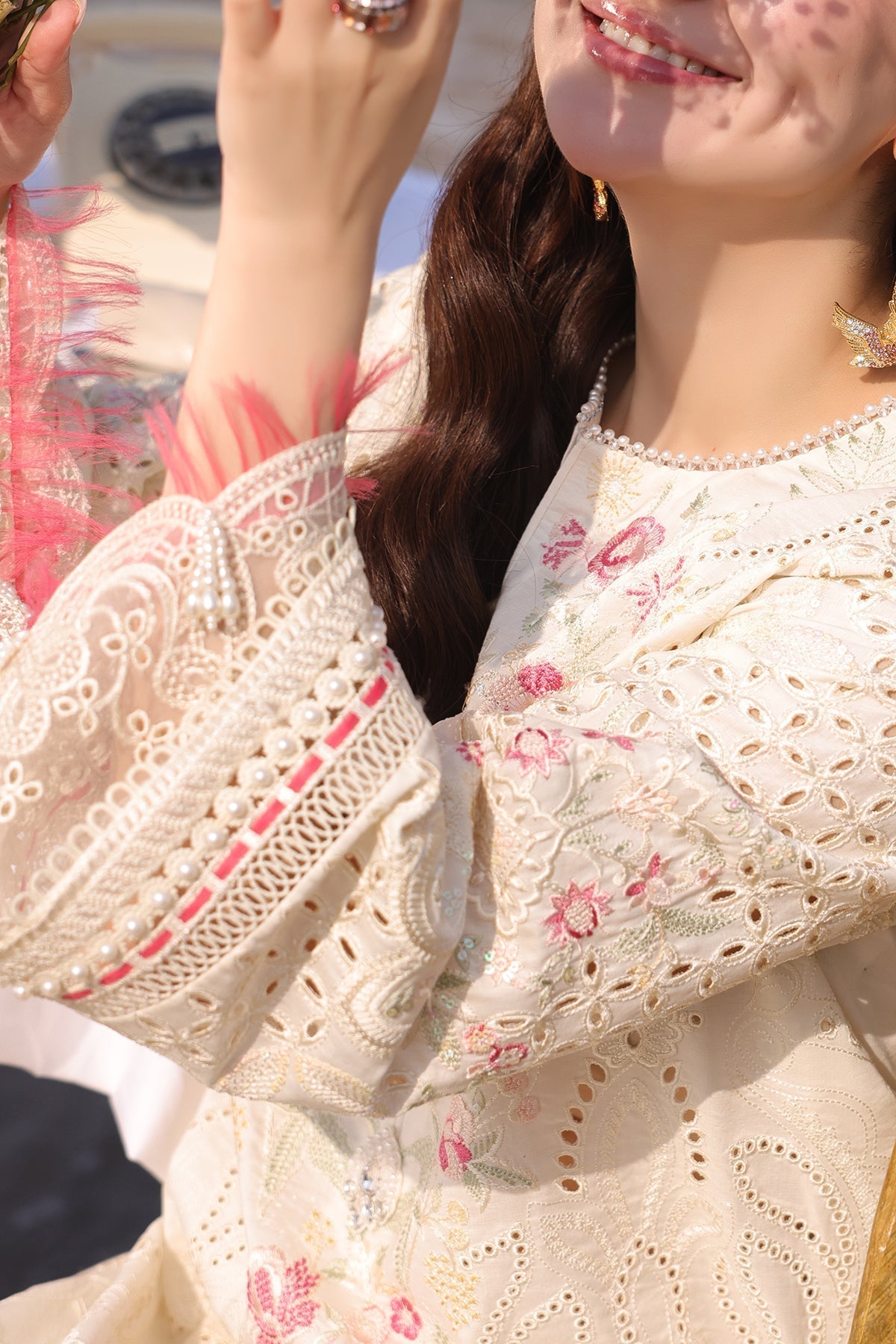 QALAMQAR-3PC LAWN CHIKANKARI EMBROIDERED SHIRT WITH KHADDI NET EMB DUPATTA AND TROUSER-BIC-4663