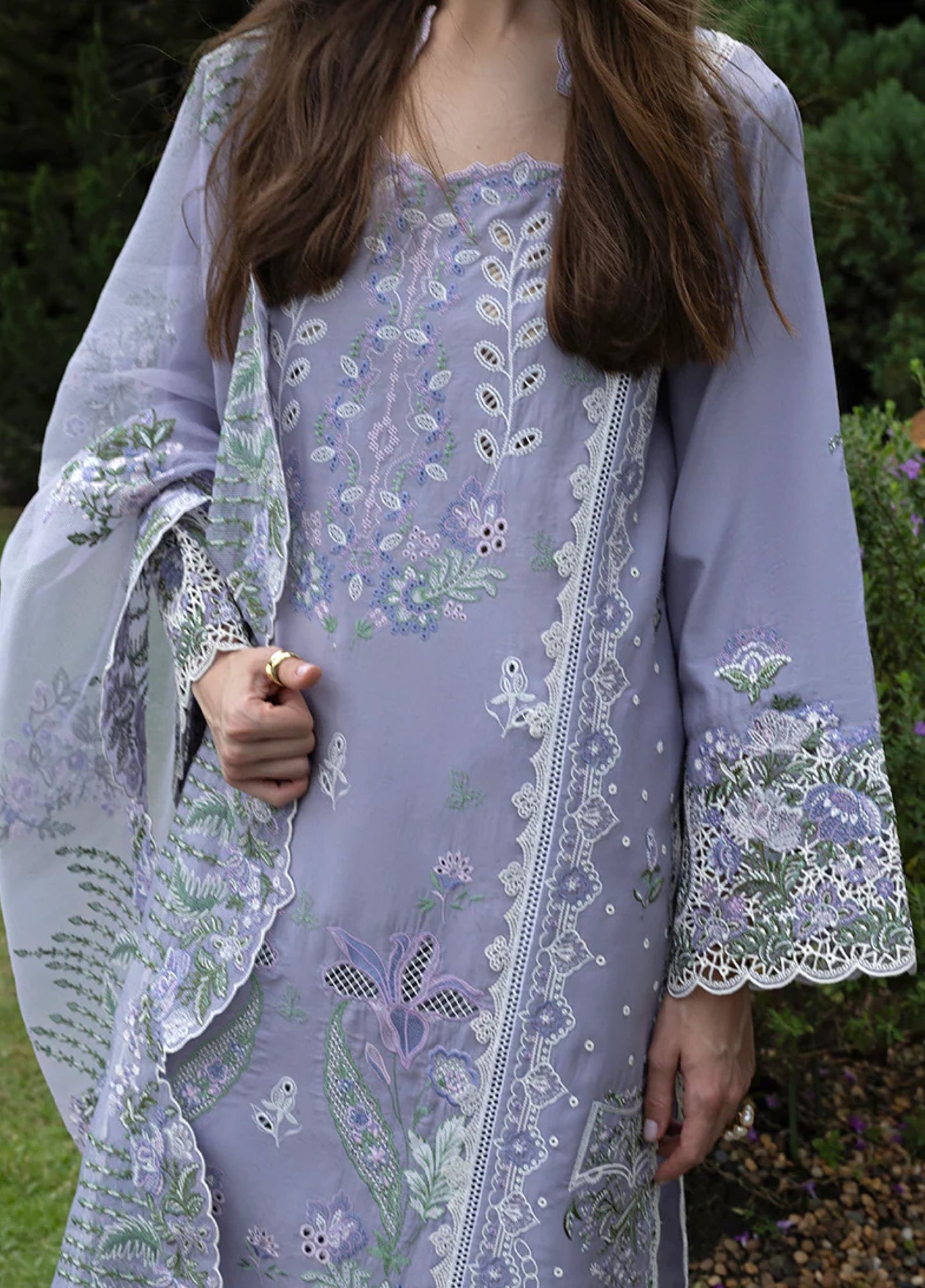 MUSHQ-3PC LAWN EMBROIDERED SHIRT WITH KHADDI NET EMB DUPATTA AND TROUSER-BIC-4804