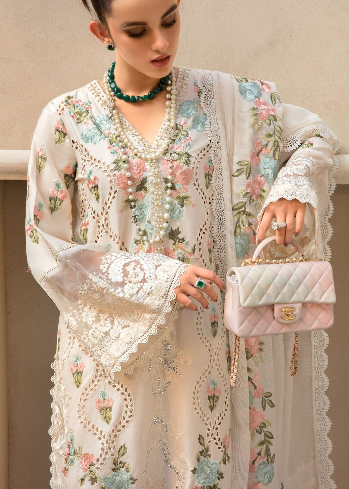 CRIMSON-3PC LAWN EMBROIDERED SHIRT WITH CHIFFON EMBROIDERED DUPATTA & TROUSER-BIC-4502