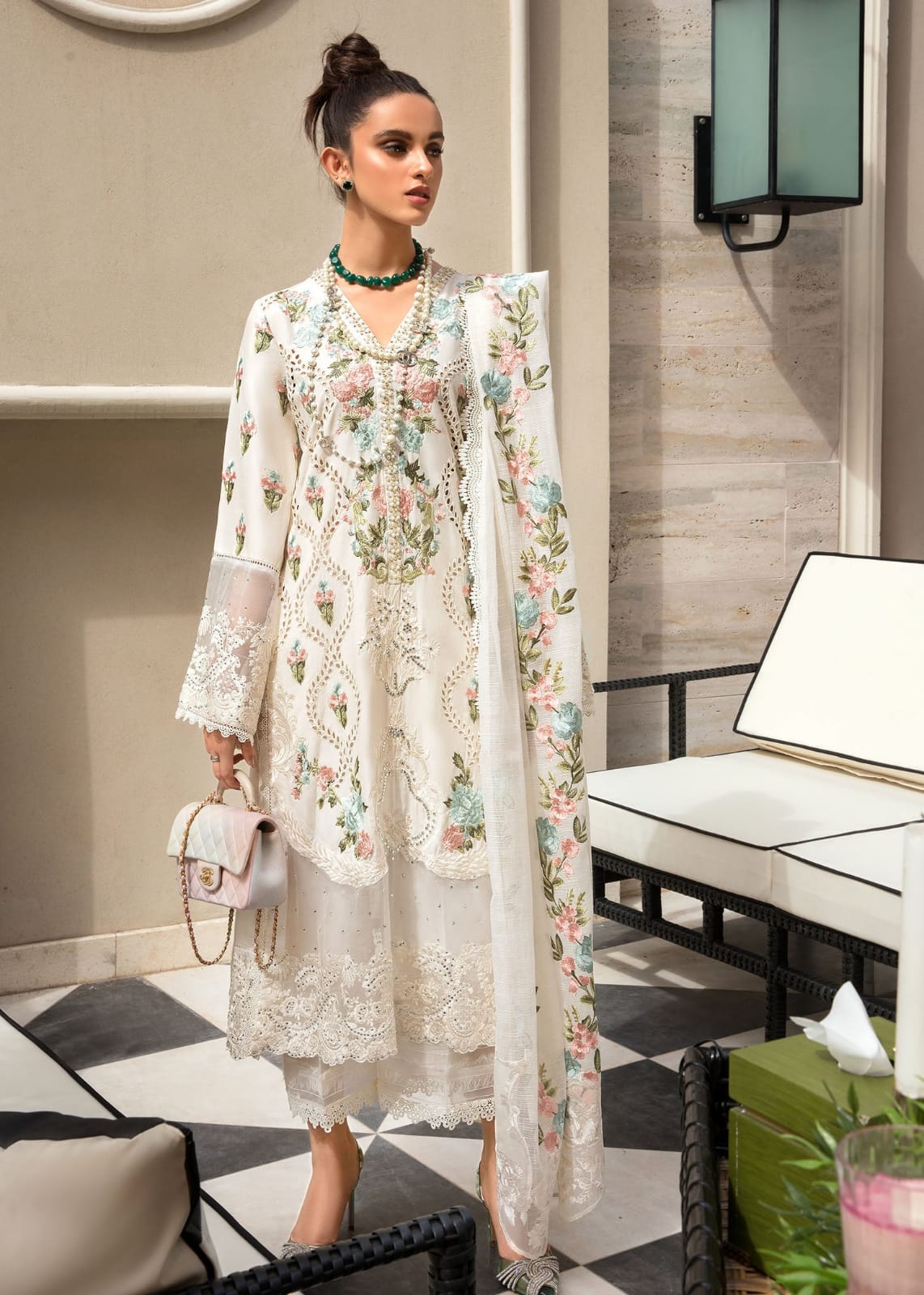 CRIMSON-3PC LAWN EMBROIDERED SHIRT WITH CHIFFON EMBROIDERED DUPATTA & TROUSER-BIC-4502