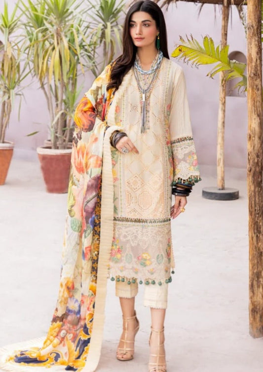 Unstitched Lawn 3pc Fully Embroidered Suit With Silk Duppatta