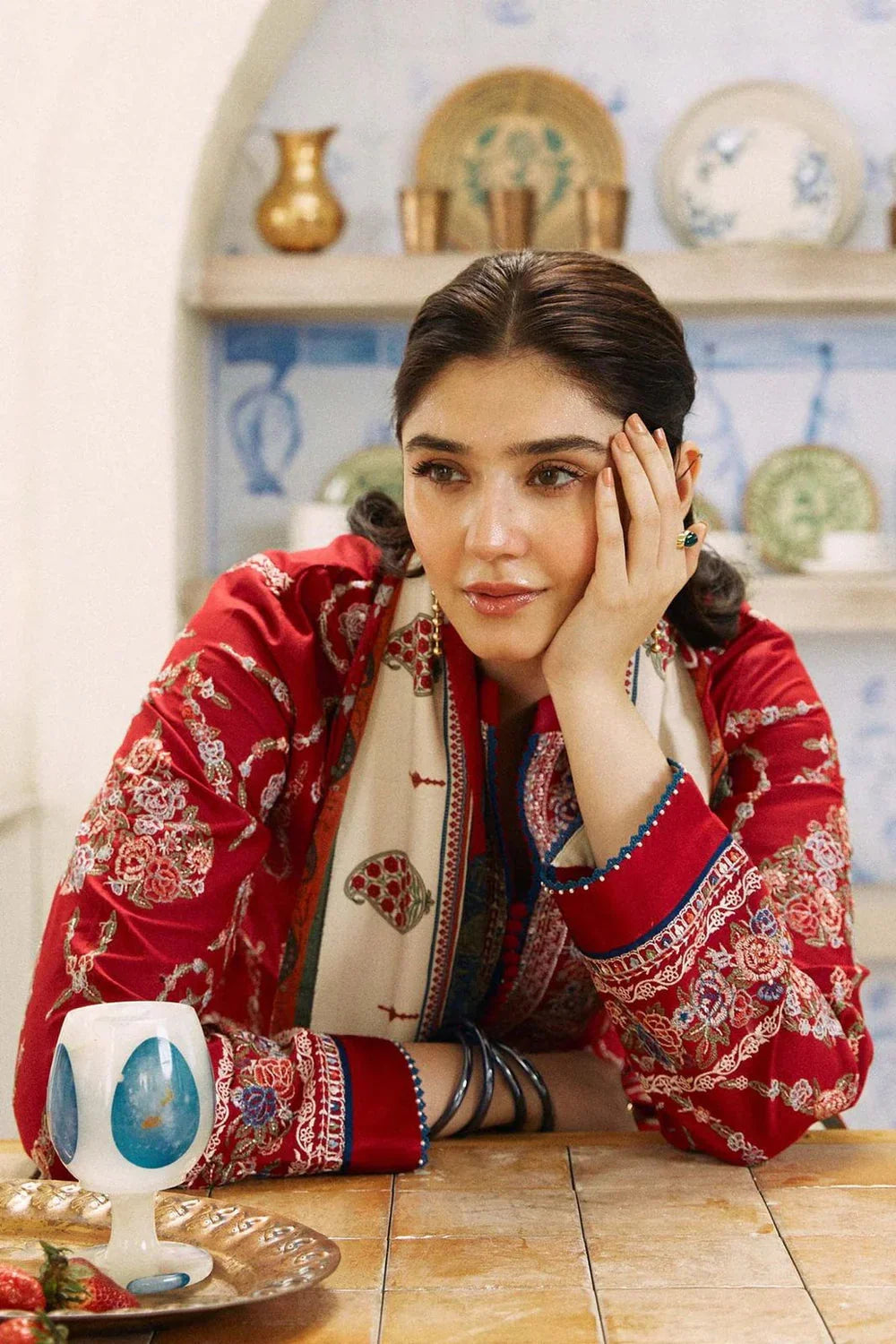 SR-ZS2550 Unstitched Fully Embroided Lawn Suit With Cotton Lawn Digital Printed Dupatta