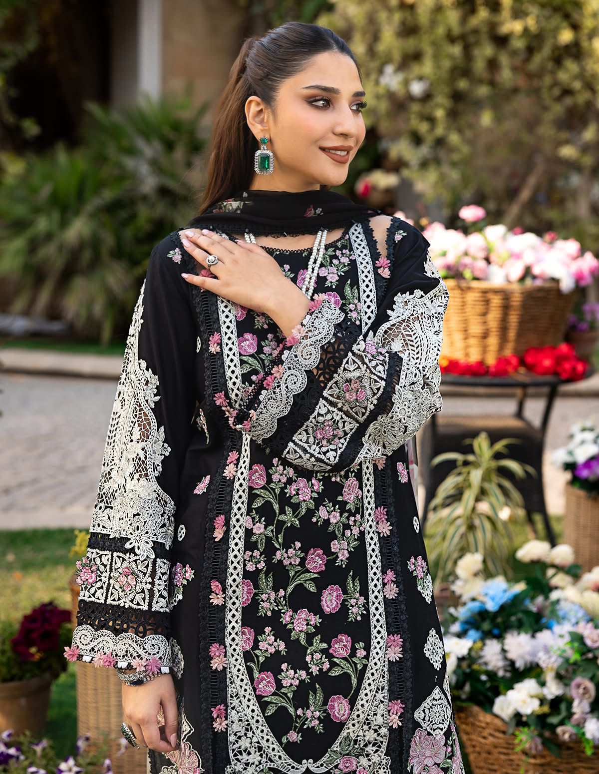 ELAF-3PC LAWN HEAVY EMBROIDERED SHIRT WITH CHIFFON PRINTED DUPATTA AND TROUSER-BIC-4723
