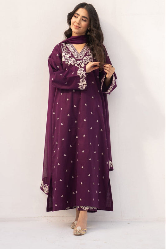 SR-PZ97333 Unstitched Embroidered Lawn Suit 3pc With Bamber Chiffon Embroidered Dupatta