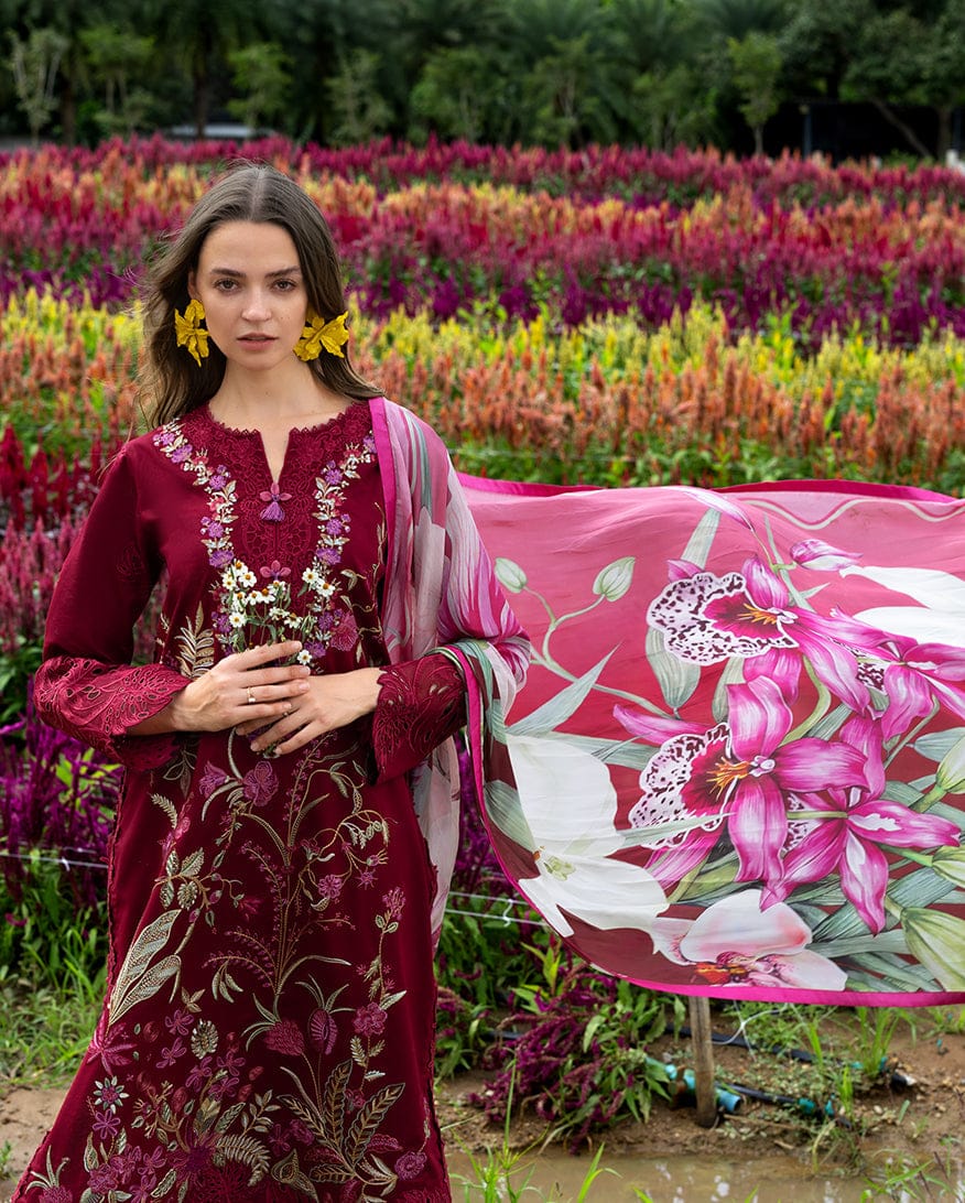 SR-MS2750 Lawn Unstitched Embroidered 3pc Suit With Monar Digital Printed Dupatta