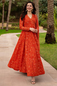 SR-FS1005 Lawn Unstitched Frock Fully Embroidered 3pc Suit With Cotton Lawn Printed & Embroided Dupatta