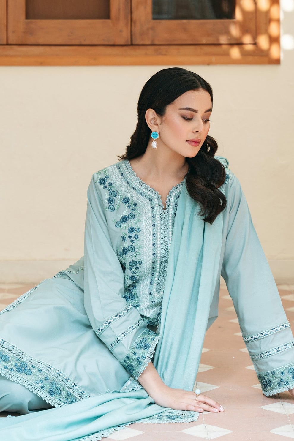 SR-MB2845 Unstitched Fully Embroidered Lawn Suit With Fully Embroidered Lawn Dupatta