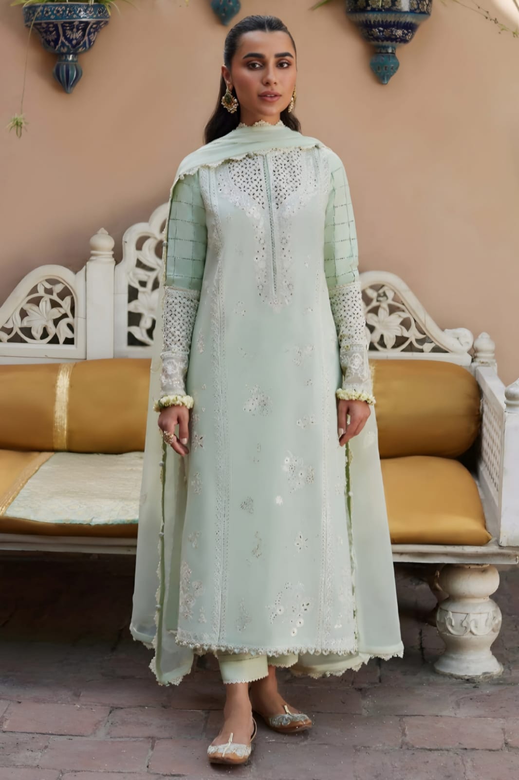 SR-ZH807 Unstitched Fully Embroidered Lawn Suit With Embroidered Bamber Chiffon Dupatta