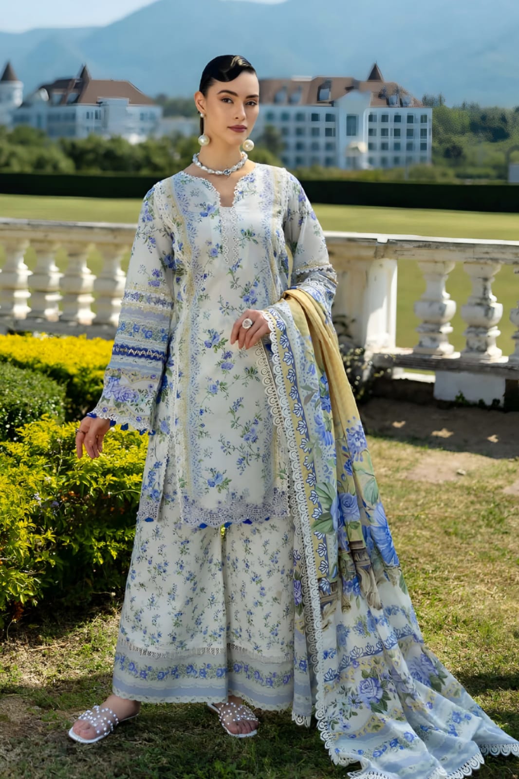 SR-MB485 Unstitched Digital Printed Lawn Suit 3pc With Digital Printed Lawn Dupatta