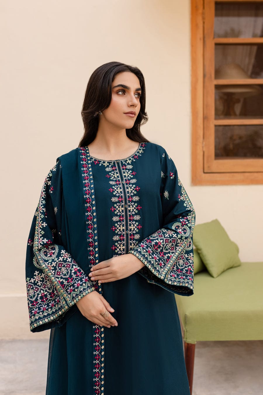SR-LM585 Unstitched Embroidered Dhanak Suit 3pc With Embroidered Dhanak Shawl