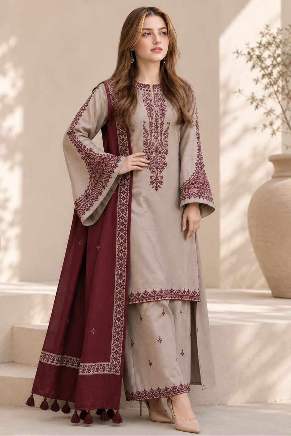 SR-KD910 Unstitched Embroidered Lawn Suit With Lawn Embroidered Dupatta