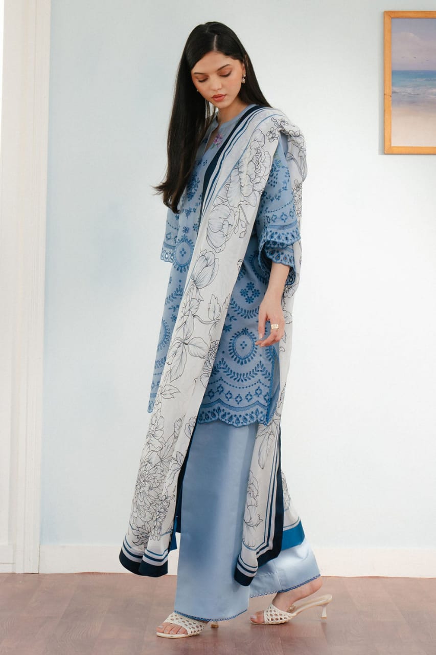 SR-CO2610 Lawn Unstitched Chikenkari Embroidered 3pc Suit With Cotton Lawn Dupatta