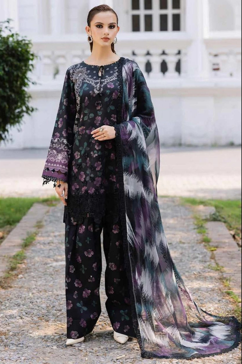 SR-BQ32 Digital Printed Khaddar Suit 3pc with Khaddar Digital Printed Dupatta & Embroidered Patches