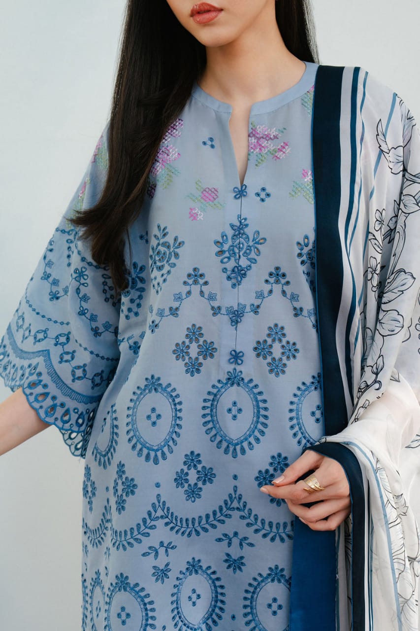 SR-CO2610 Lawn Unstitched Chikenkari Embroidered 3pc Suit With Cotton Lawn Dupatta
