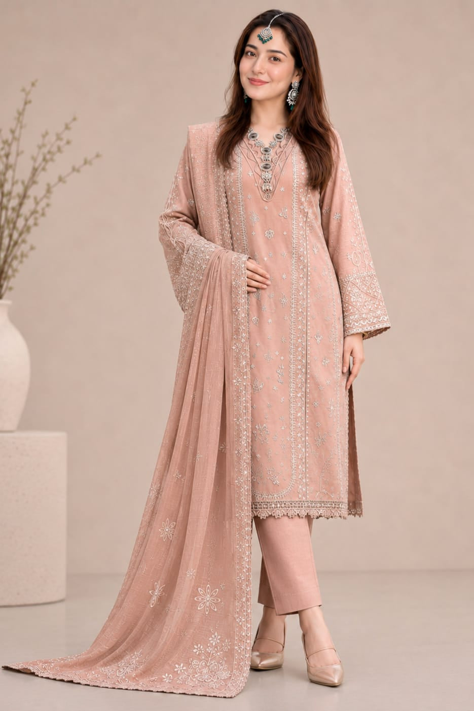 SR-QL2785 Lawn Unstitched Fully Embroidered 3pc Suit With Cotton Net Fully Embroided Dupatta
