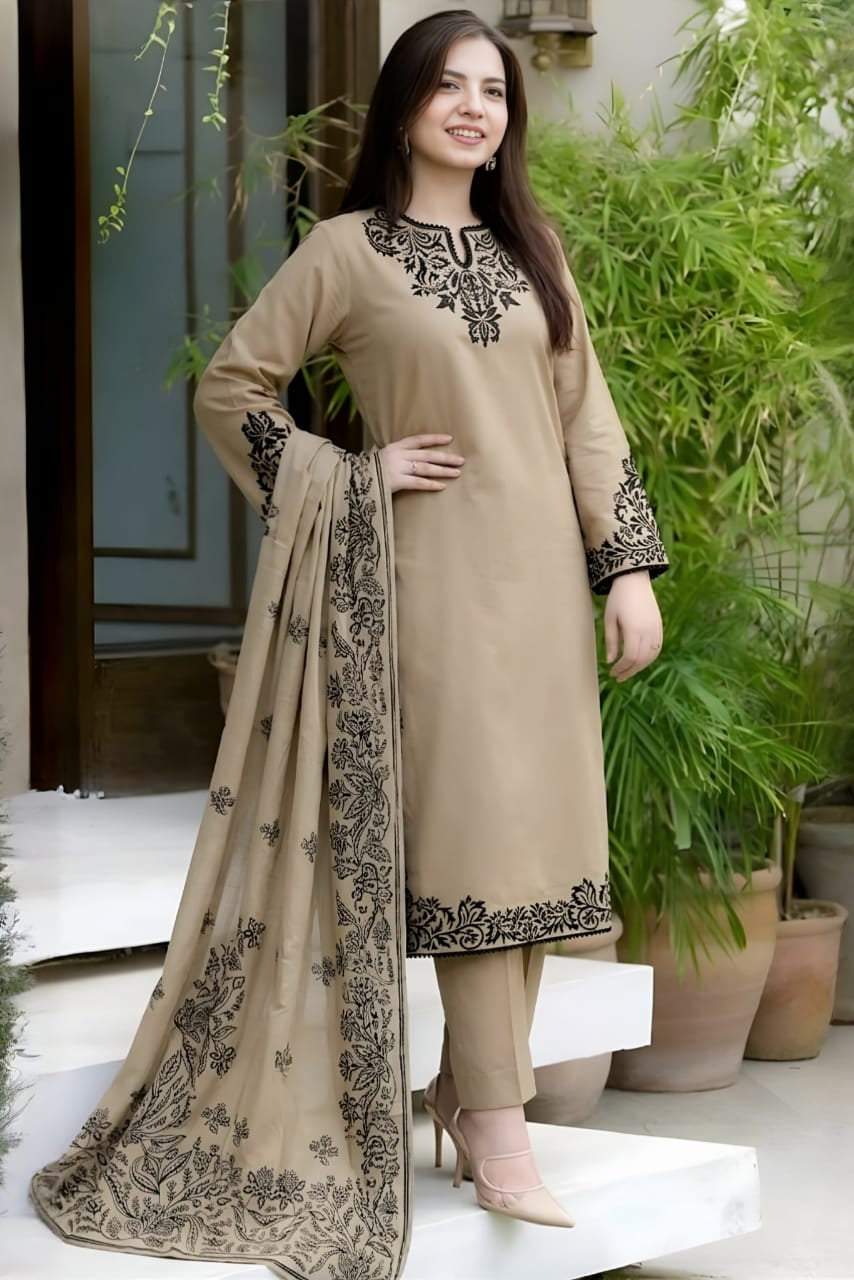 SR-SPL746 Unstitched Embroidered Lawn Suit 3pc With Digital Printed Monar Dupatta