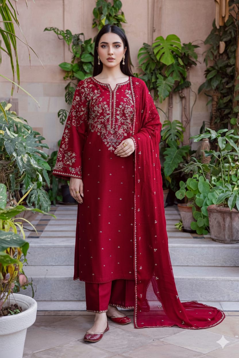 SR-2700 Unstitched Fully Embroidered Lawn Suit With Embroidered Bamber Chiffon Dupatta