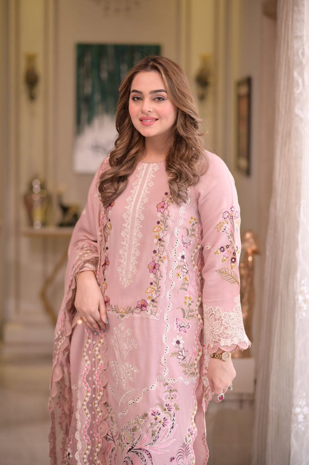 SR-AS2735 Lawn Unstitched Embroidered 3pc Suit With Lawn Embroidered Dupatta
