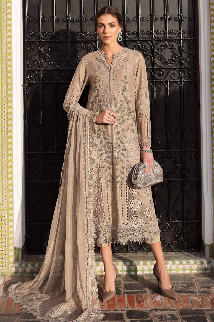 SR-MB2665 Lawn Unstitched Chiken Kari 3pc Suit With Organza Embroidered Dupatta