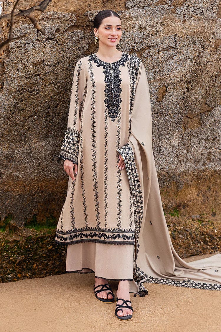 SR-AJ950 Unstitched Fully Embroidered Dhanak Suit With Embroidered Dhanak Shawl
