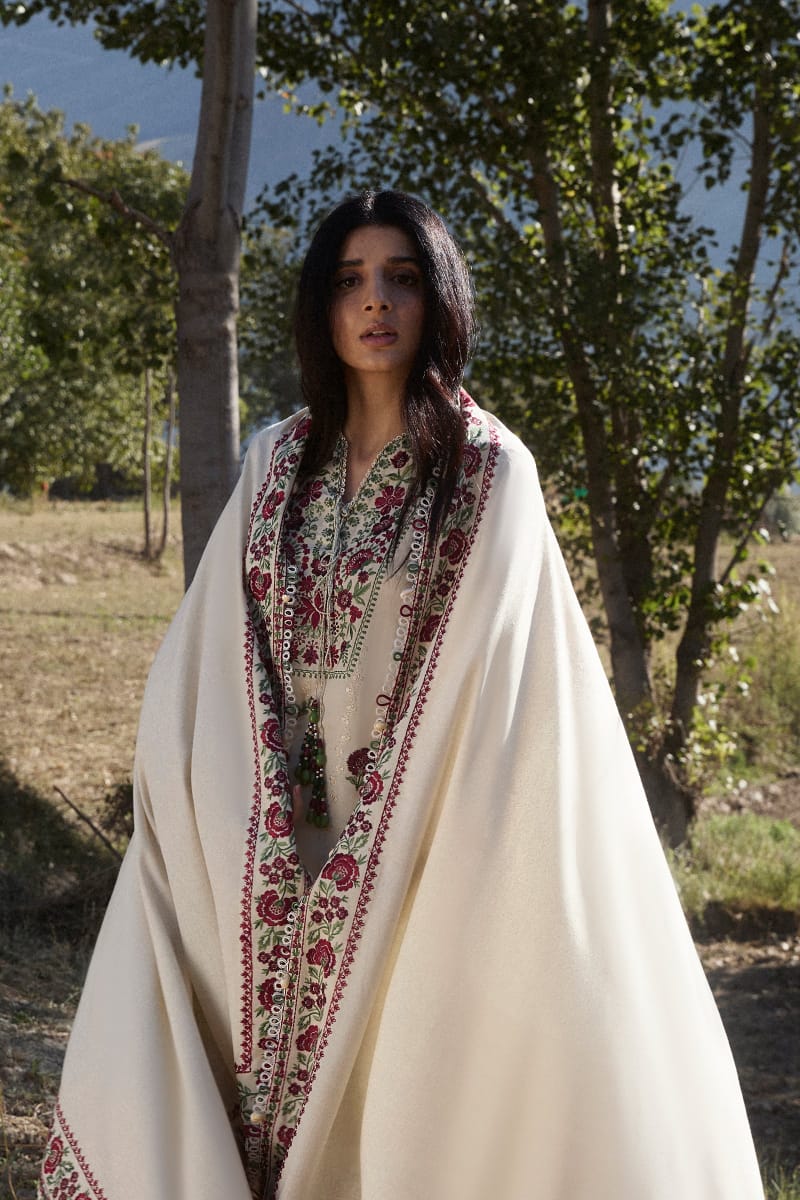 SR-AJ630 Unstitched Heavy Embroidered Dhanak Suit With Embroidered Dhanak Shawl