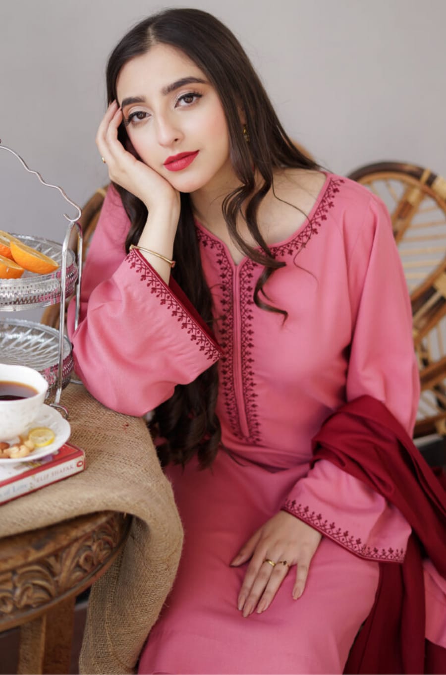 SR-AS15 Unstitched Fully Embroidered Dhanak Suit With Dhanak Shawl