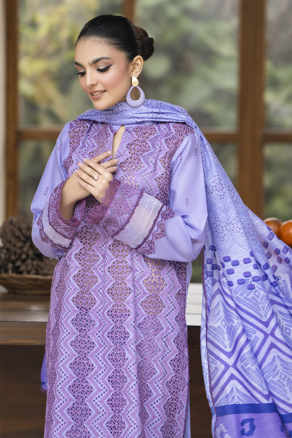 MIRAKHI-3PC LAWN LASERCUT EMBROIDERED SHIRT WITH MOARK PRINT DUPATTA-BIC-2833