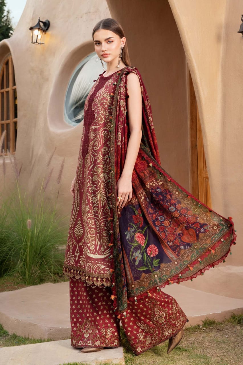 SR-MB478 Unstitched Digital Printed Lawn Suit 3pc With Voil Lawn Digital Printed Dupatta & Embroidered Patches