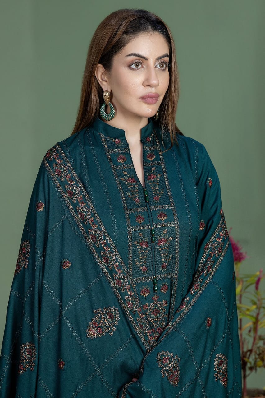 Highly Recommended SR-AJ940 Unstitched Fully Embroidered Dhanak Suit With 4 Sided Embroidered Dhanak Shawl