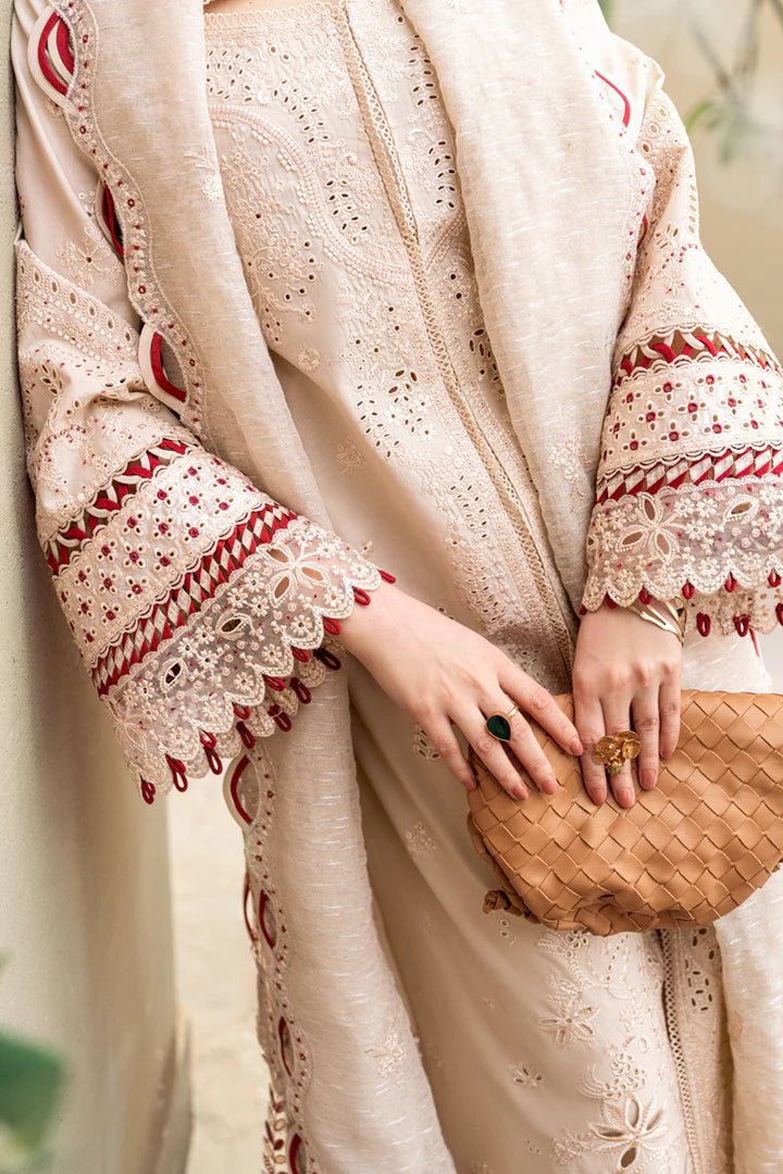 SR-QL2660 Lawn Unstitched ChikenKari 3pc Suit With Cotton Net Embroidered Dupatta