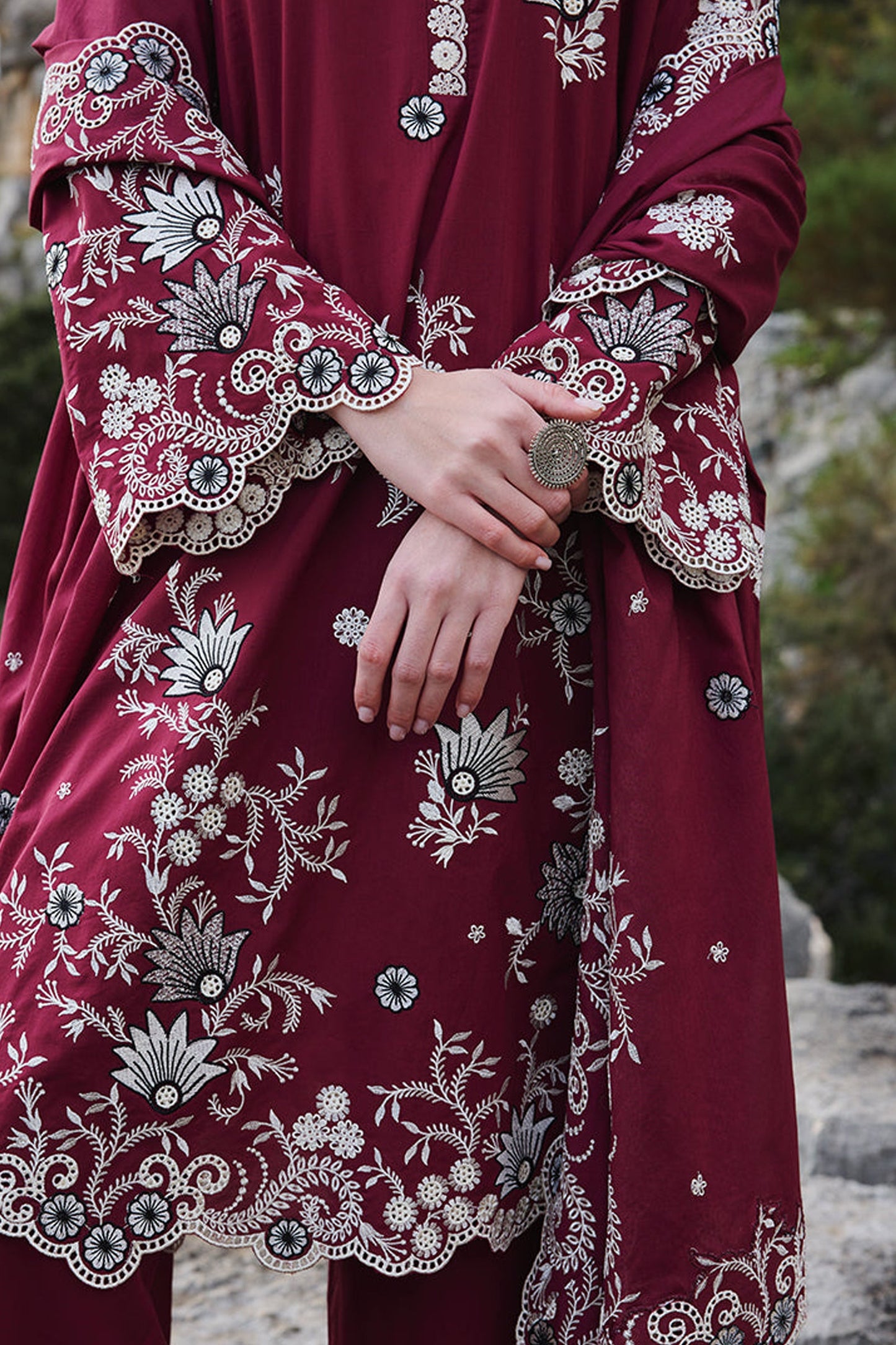 IMAGE-3PC LAWN EMBROIDERED SHIRT WITH KHADDI NET EMBROIDERED DUPATTA AND EMB TROUSER-BIC-4545