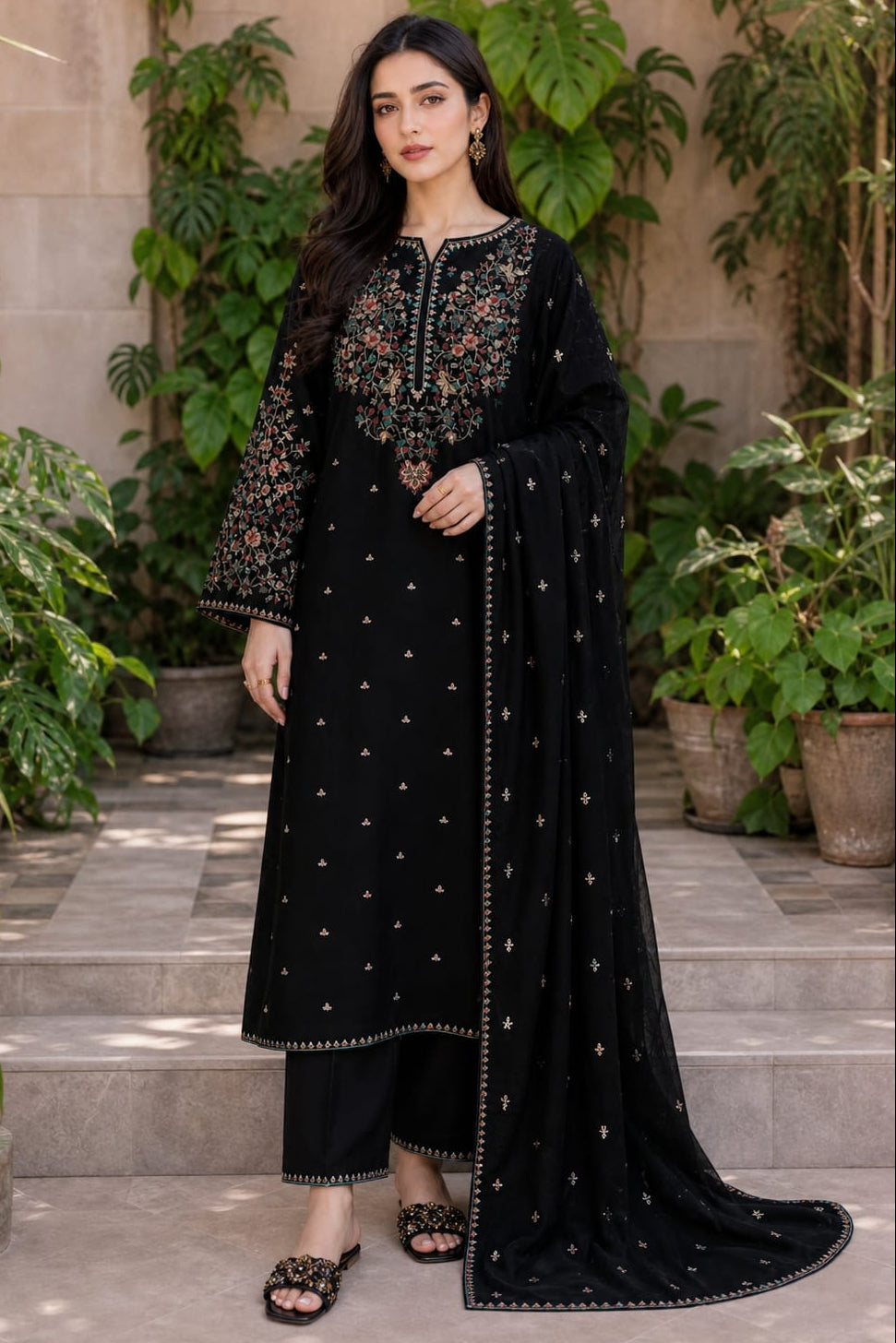 SRBT2800 HIGHLY RECOMMENDED Unstitched Fully Embroidered Lawn Suit With Embroidered Bamber Chiffon Dupatta
