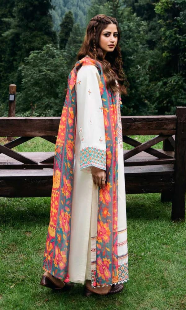 SR-SP2575 Unstitched Fully Embroidered Lawn Suit With Digital Printed Monar Dupatta