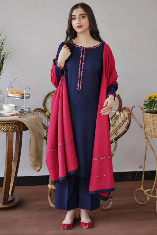 Unstitched Fully Embroided Dhanak Suit With Dhanak Dupatta