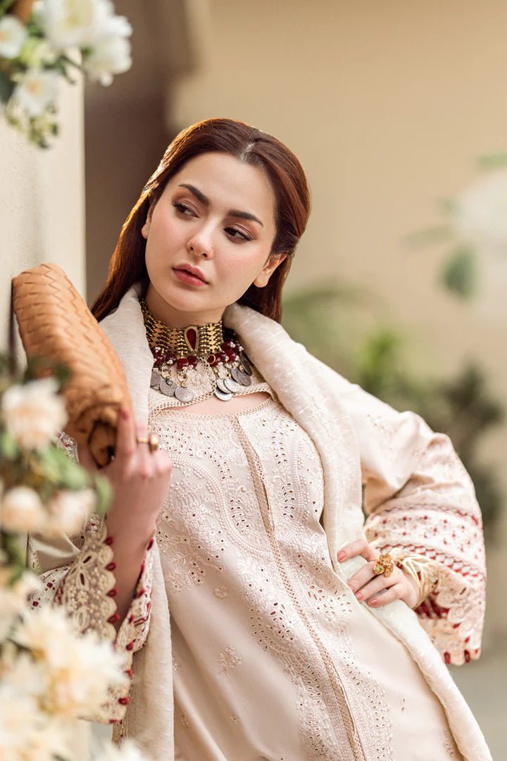 SR-QL2660 Lawn Unstitched ChikenKari 3pc Suit With Cotton Net Embroidered Dupatta