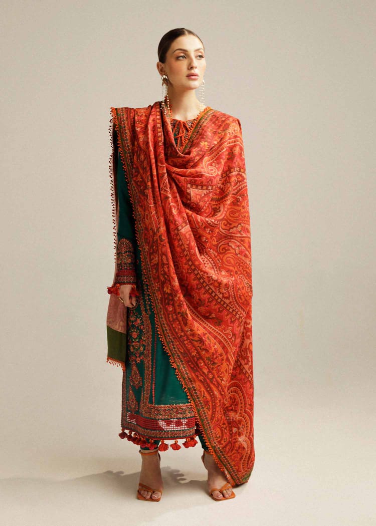 SR-MB525 Dhanak Embroidered Suit With Digital Printed Woolen Shawl