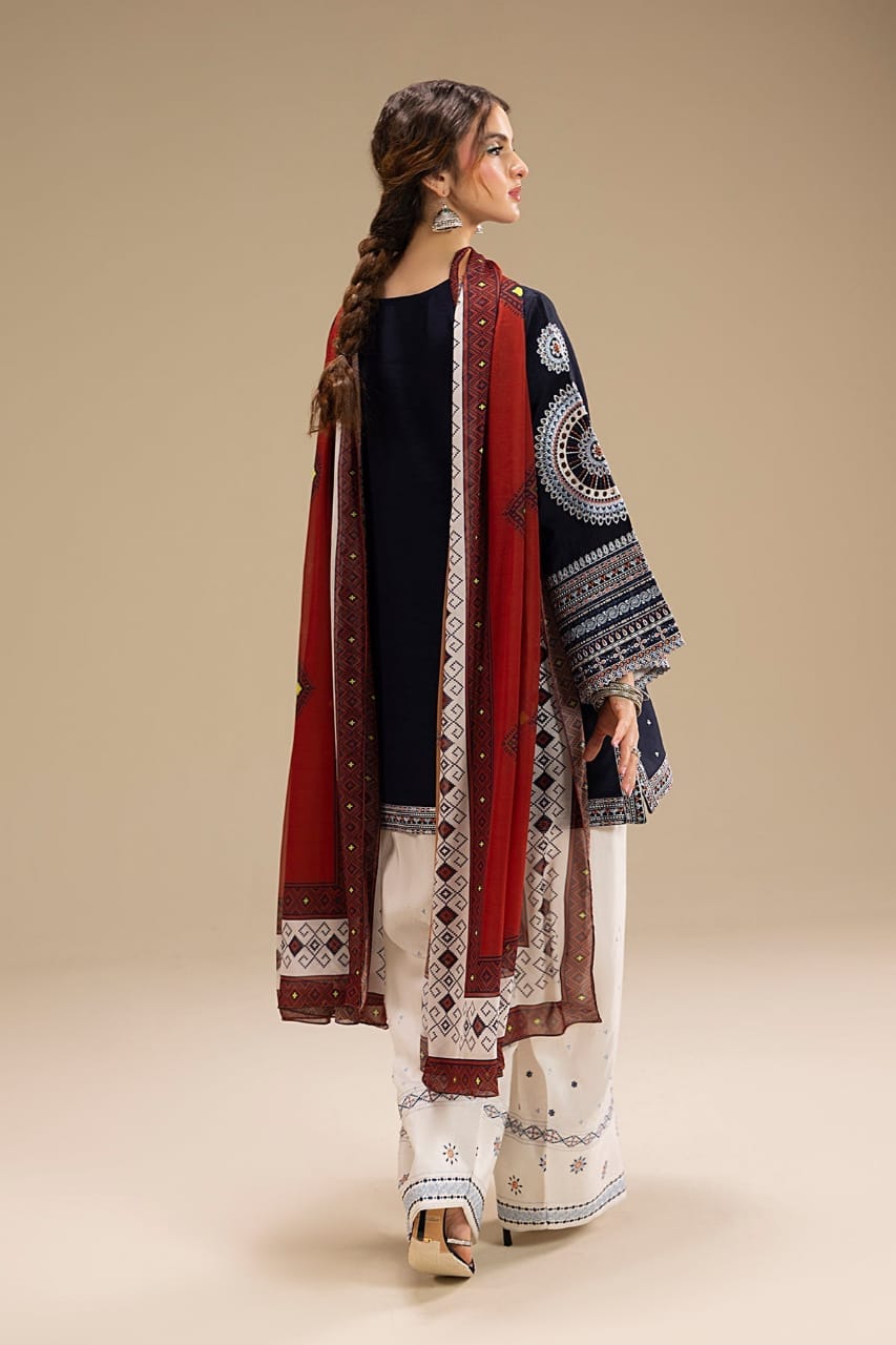 SR-RR610 Unstitched Fully Embroidered Lawn Suit With Digital Printed Monar Dupatta