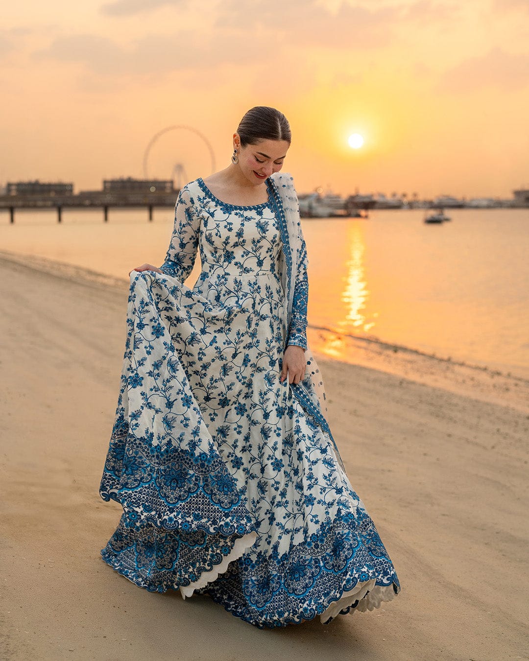 Highly Recommended SR-FS1000 Lawn Unstitched Frock Fully Embroidered 3pc Suit With Organza Embroidered Dupatta