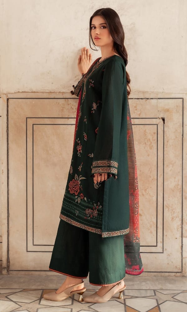 SR-JZ580 Dhanak Embroidered Suit With Digital Printed Woolen Shawl