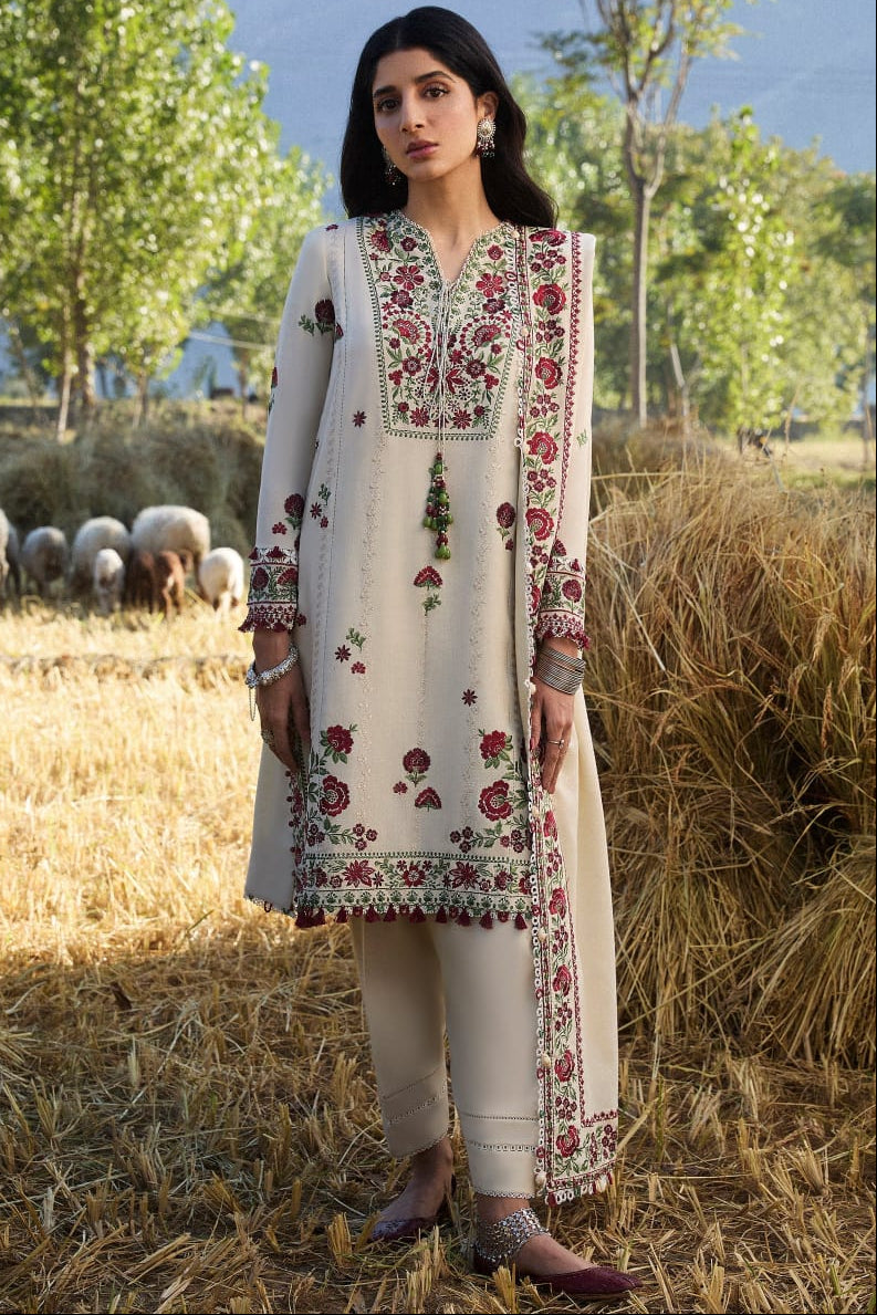 SR-AJ630 Unstitched Heavy Embroidered Dhanak Suit With Embroidered Dhanak Shawl