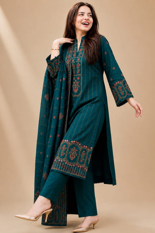 Highly Recommended SR-AJ940 Unstitched Fully Embroidered Lawn Suit With 4 Sided Embroidered Lawn Dupatta