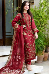 SR-1101 Un-Stitched Lawn Embroidered 3pc With Organza Embroidered Dupatta