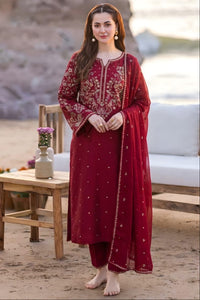 SR-2700 Unstitched Fully Embroidered Lawn Suit With Embroidered Bamber Chiffon Dupatta