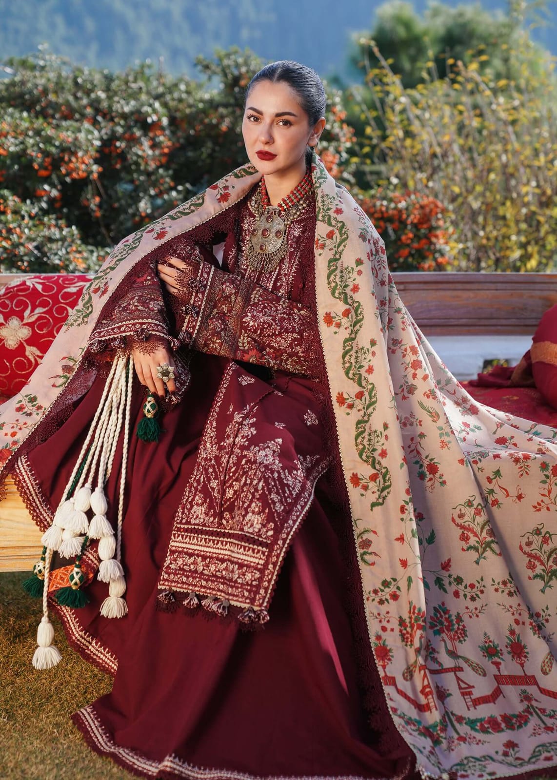 SR-HR890 Unstitched Heavy Embroidered Dhanak Suit With Embroidered Dhanak Shawl