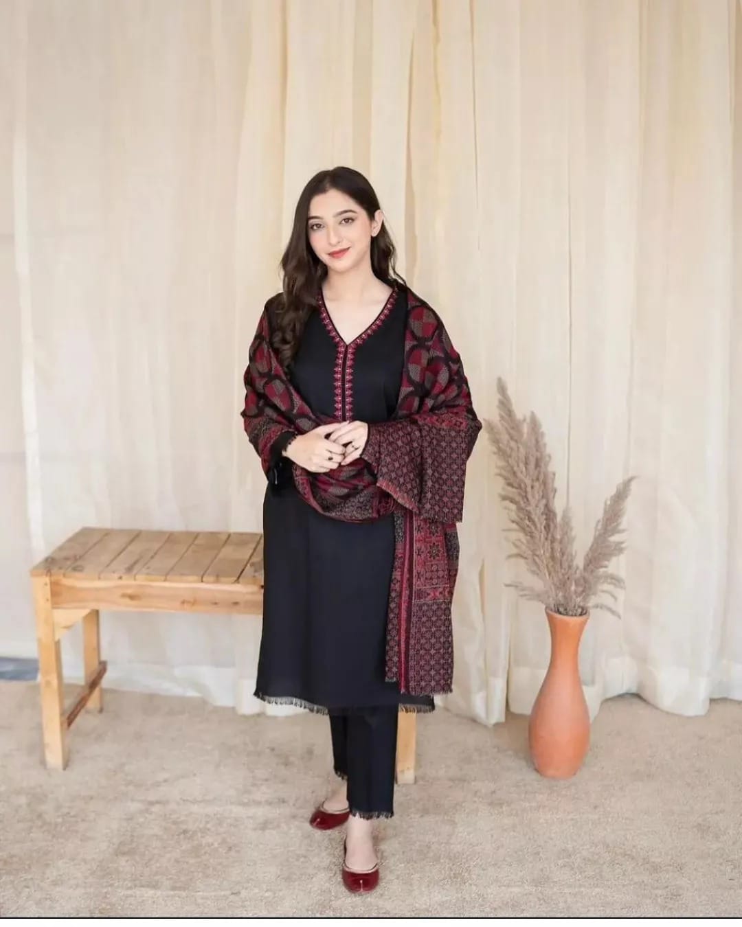SR-BC835 3Pc Unstitched Dhanak Suit with Printed Woolen Shawl
