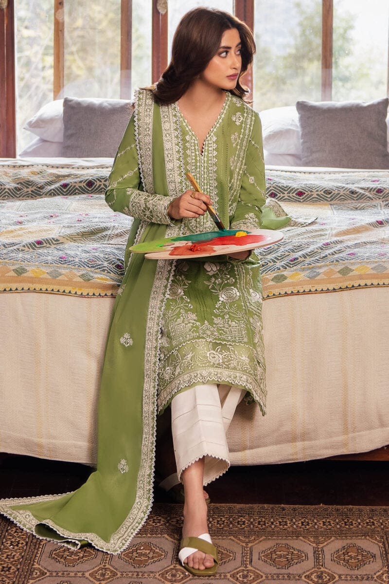 SR-2525 Unstitched Fully Embroided Lawn Suit With Lawn Embroidered Dupatta