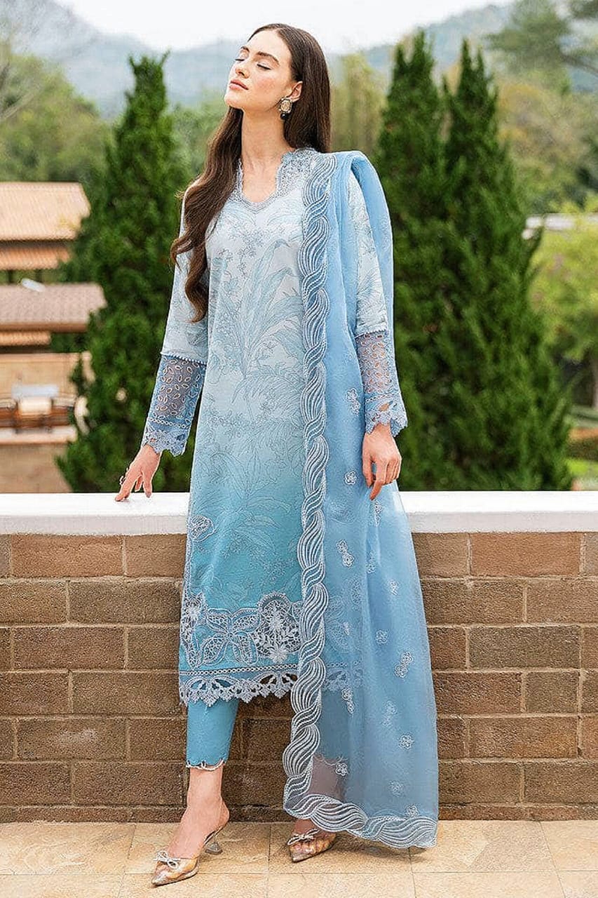 SR-MB510 Lawn Unstitched Embroidered 3pc Suit With Embroidered Organza Dupatta
