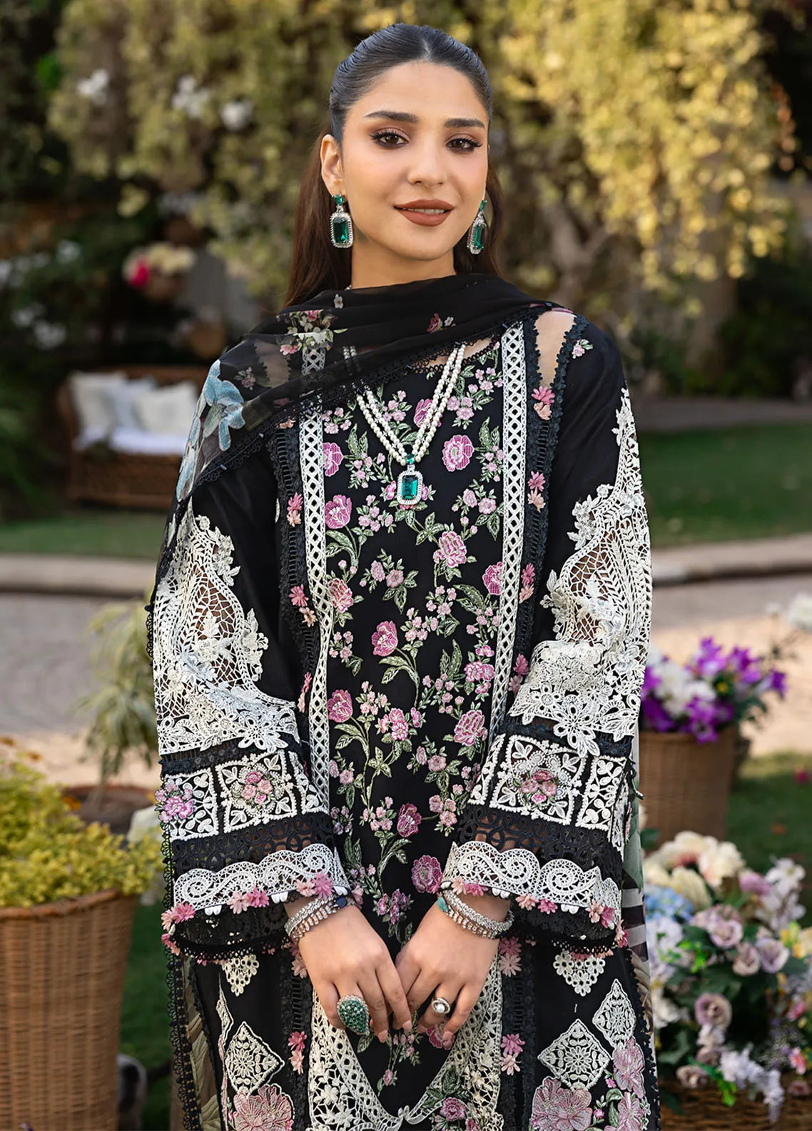 ELAF-3PC LAWN HEAVY EMBROIDERED SHIRT WITH CHIFFON PRINTED DUPATTA AND TROUSER-BIC-4723