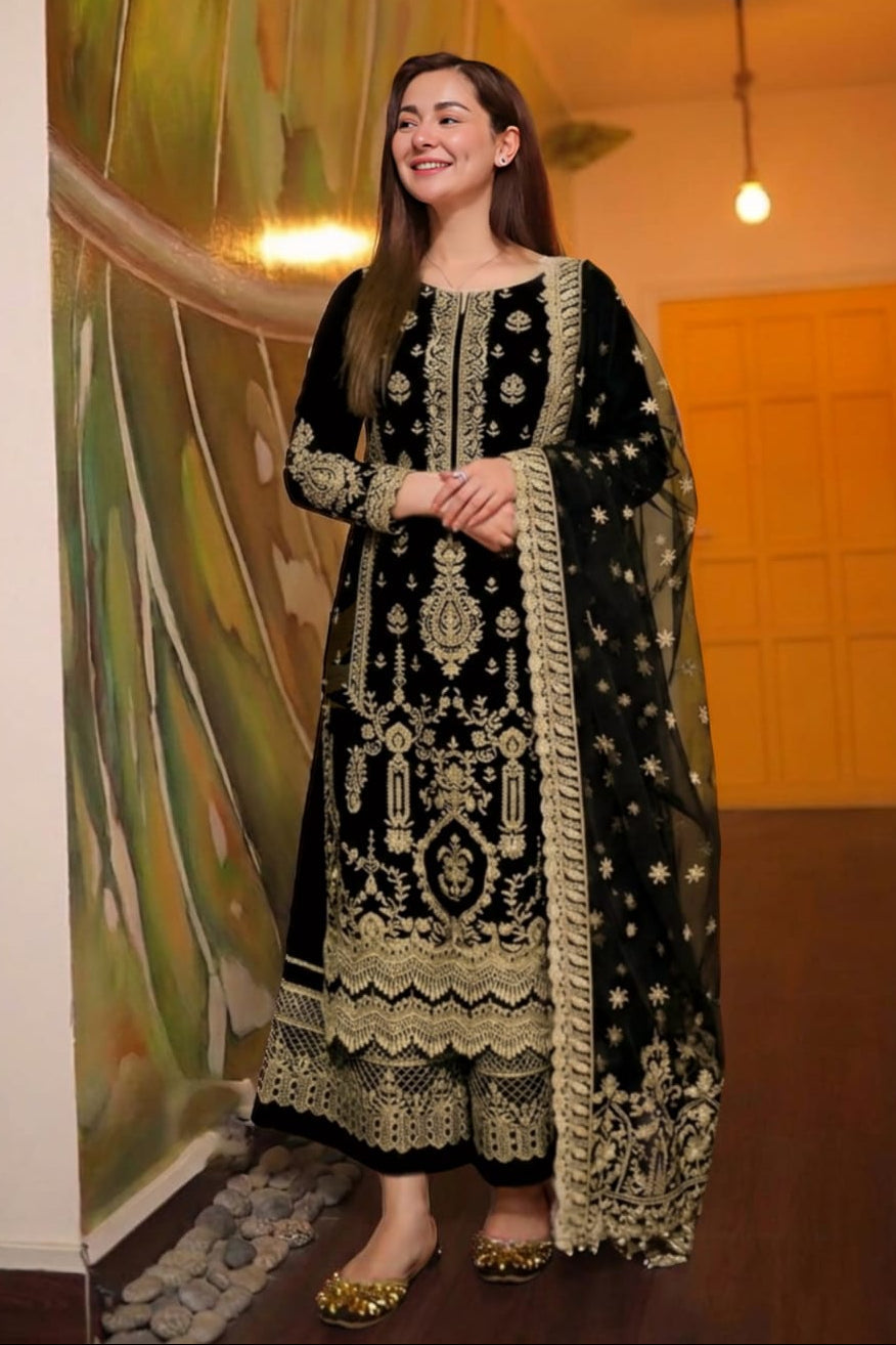 SR-LM56 3Pc Unstitched Embroidered Lawn Suit With Organza Embroidered Dupatta