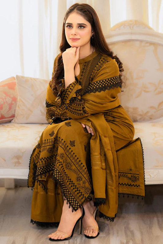 SR-MB100 Unstitched Fully Embroidered Dhanak Suit With Embroidered Dhanak Shawl